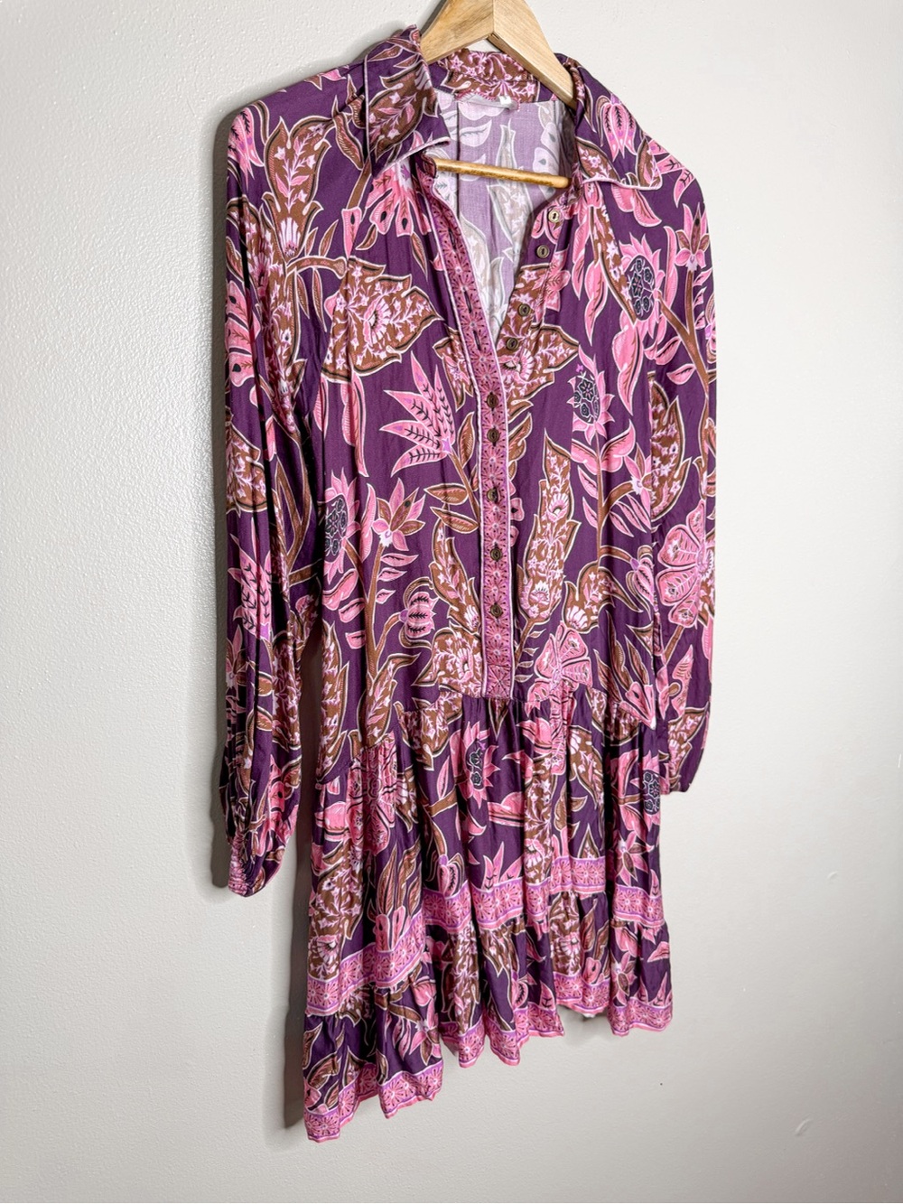 Omika Anthropologie | Boho Floral Long Sleeve Modal Dress View 2